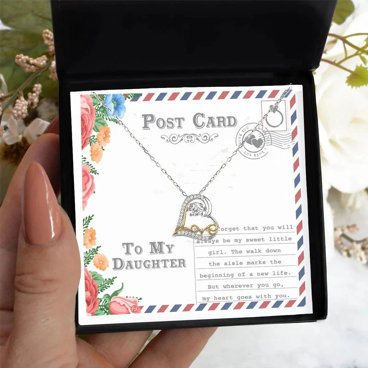 Daughter Wedding Day Gift - My Heart Goes With You - Love Dancing Heart Pendant Necklace