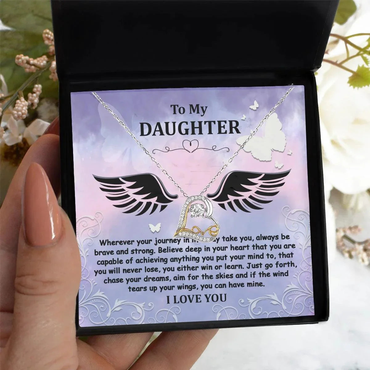 Daughter Gift for Birthday, Christmas, Graduation - Brave And Strong - Love Dancing Heart Pendant Necklace