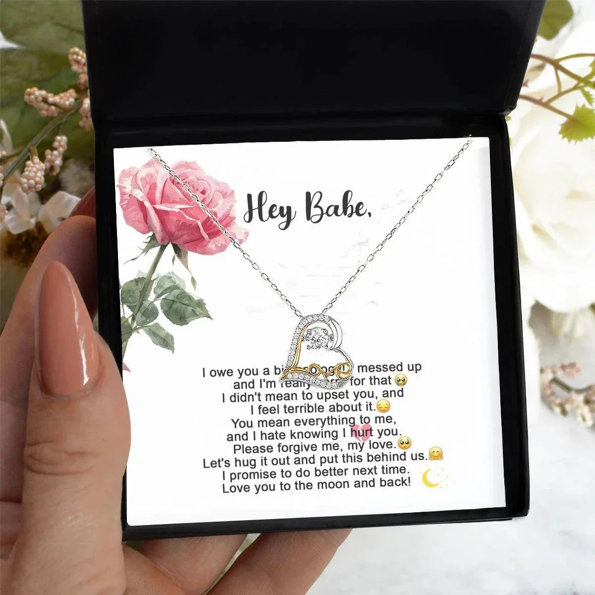 Apology Gift for Her - I'm Sorry, Please Forgive Me, Let's Hug It Out - Love Dancing Heart Pendant Necklace