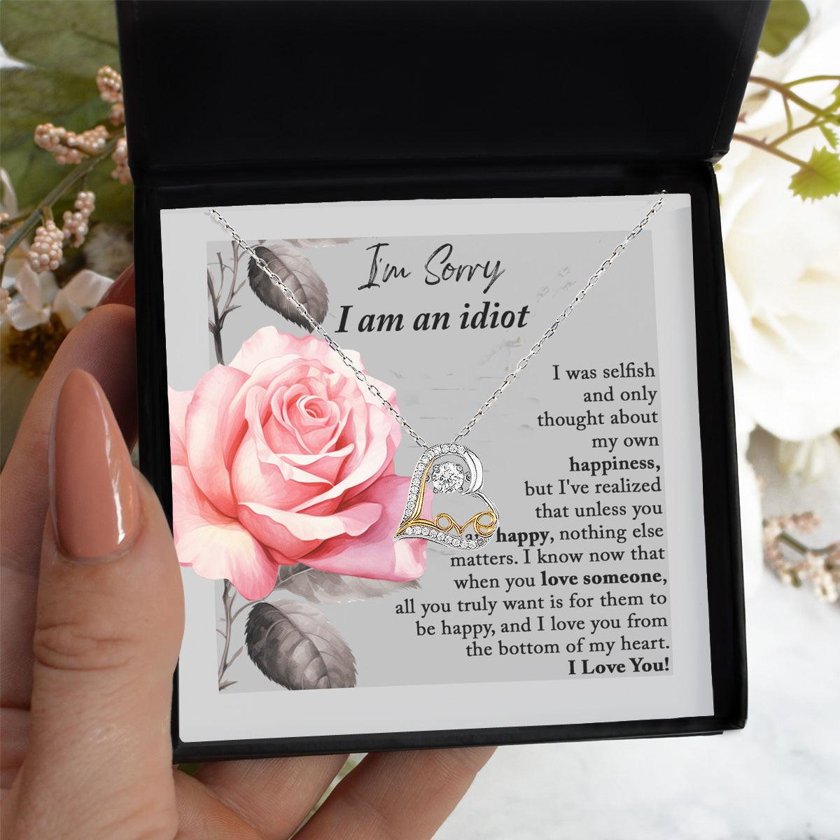 Apology Gift for Her - I'm Sorry I am an Idiot - Love Dancing Heart Pendant Necklace - Mallard Moon Gift Shop