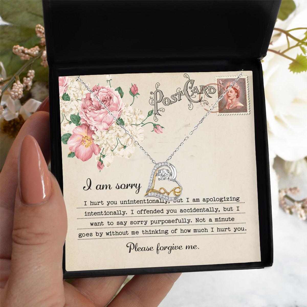 Forgive Me Gift - Sorry I Hurt You, I am Apologizing Intentionally - Love Dancing Heart Pendant Necklace - Mallard Moon Gift Shop