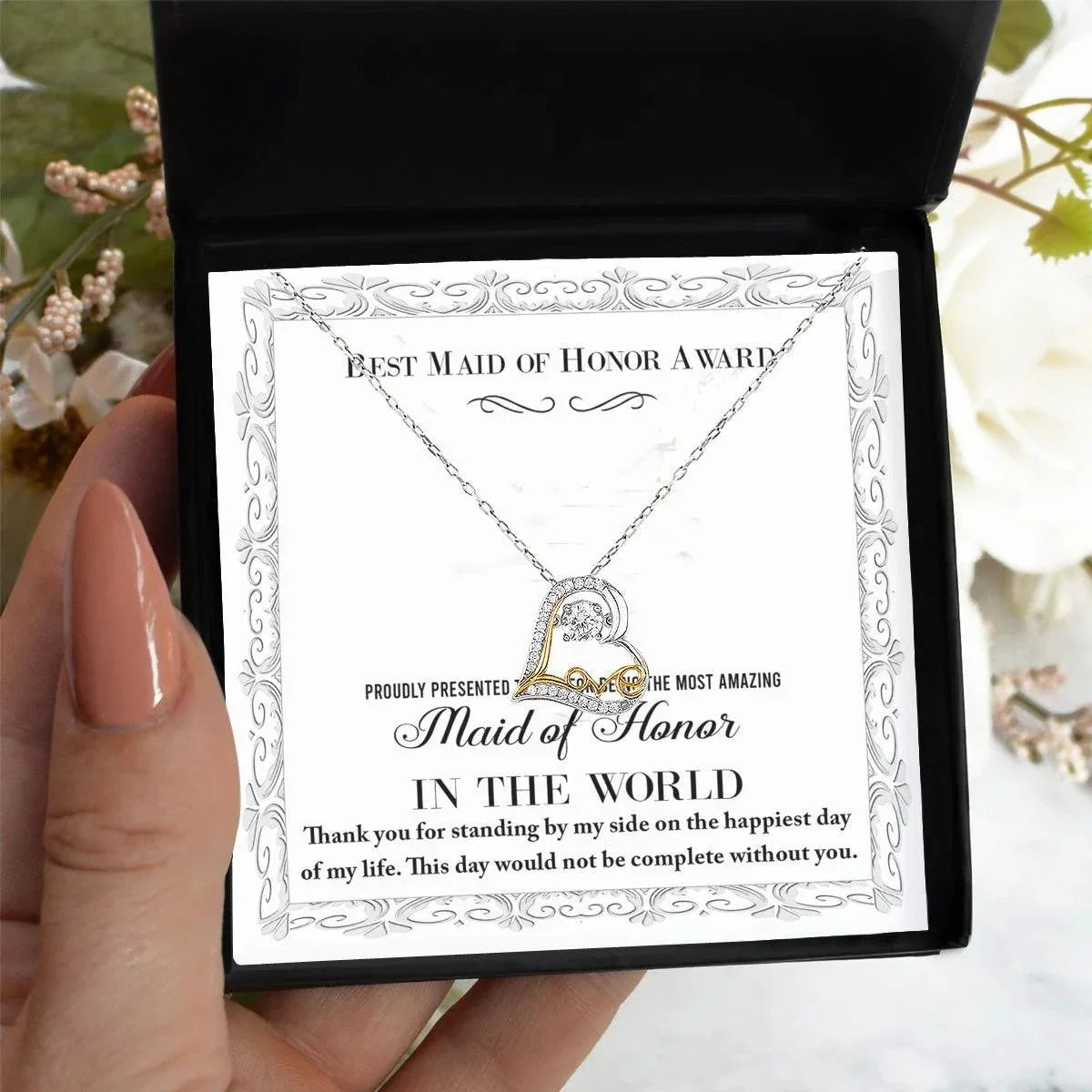 Maid of Honor Wedding Day Gift -Thank You Happiest Day Of My Life - Love Dancing Love Pendant Necklace