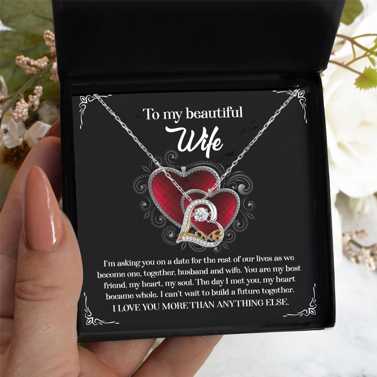 Wife Wedding Day We Become One Together Love Dancing Heart Pendant Necklace Gift for Bride from Groom - Mallard Moon Gift Shop