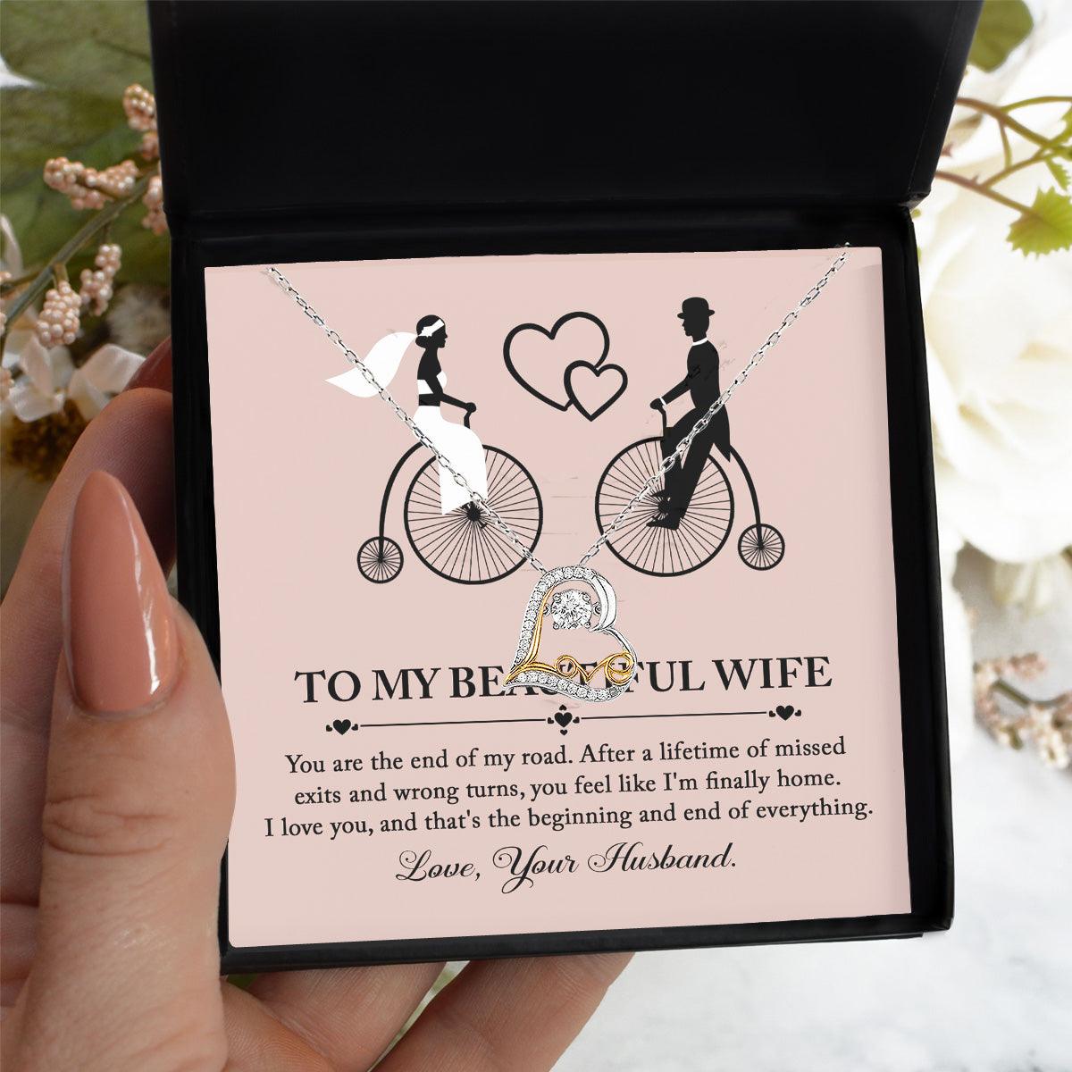 Wife Wedding Day Gift From Husband I am Finally Home Love Dancing Heart Pendant Necklace Gift for Bride from Groom - Mallard Moon Gift Shop