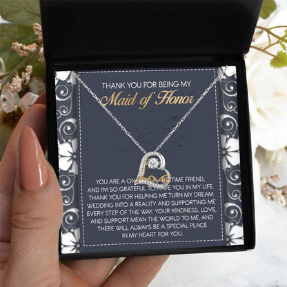 Maid of Honor Wedding Day Gift - You Mean the World To Me, Thanks - Love Dancing Heart Pendant Necklace - Mallard Moon Gift Shop