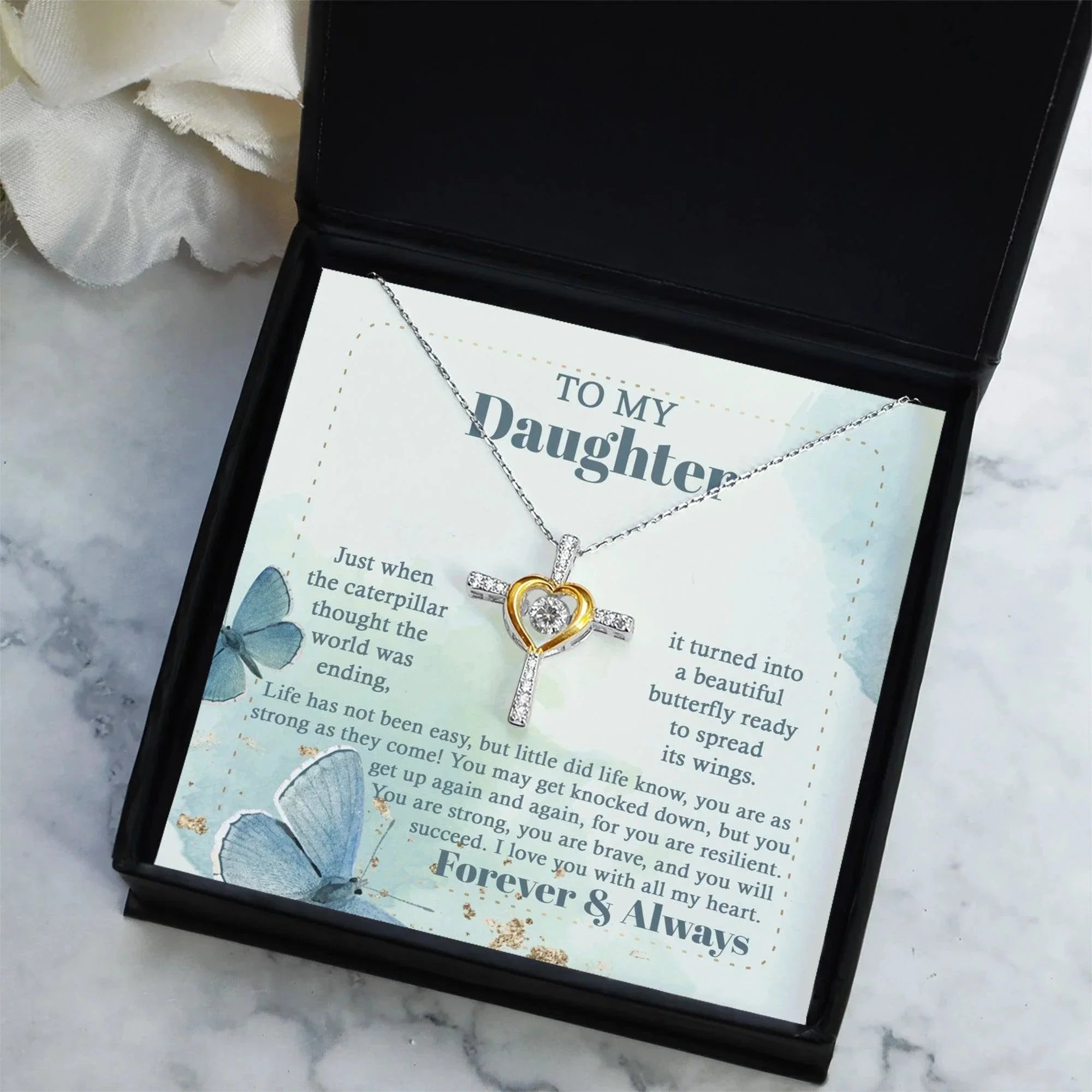 Daughter Gift for Birthday, Christmas, Graduation - Beautiful Butterfly- Cross Pendant Necklace