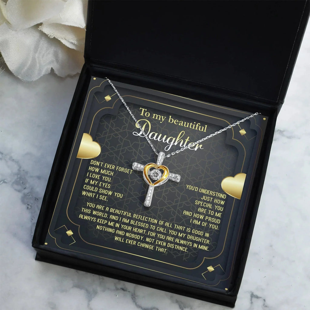 Daughter Gift for Birthday, Christmas, Graduation - Proud of You - Beautiful Reflection Cross Pendant Necklace