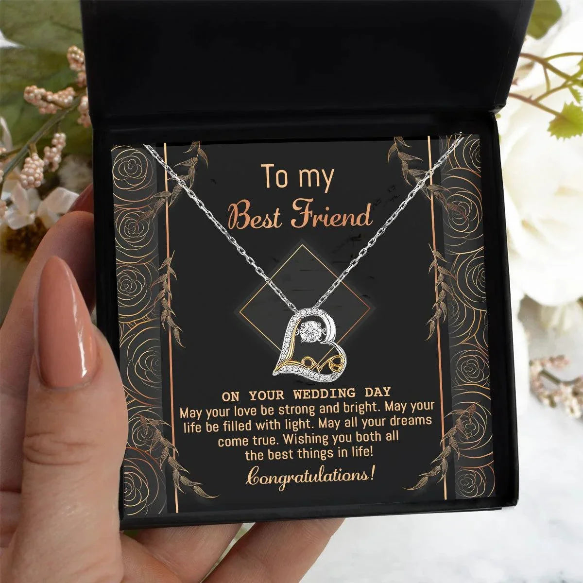 Gift for Best Friend Wedding - Strong And Bright - Wedding Day Gift Love Dancing Heart Pendant Necklace