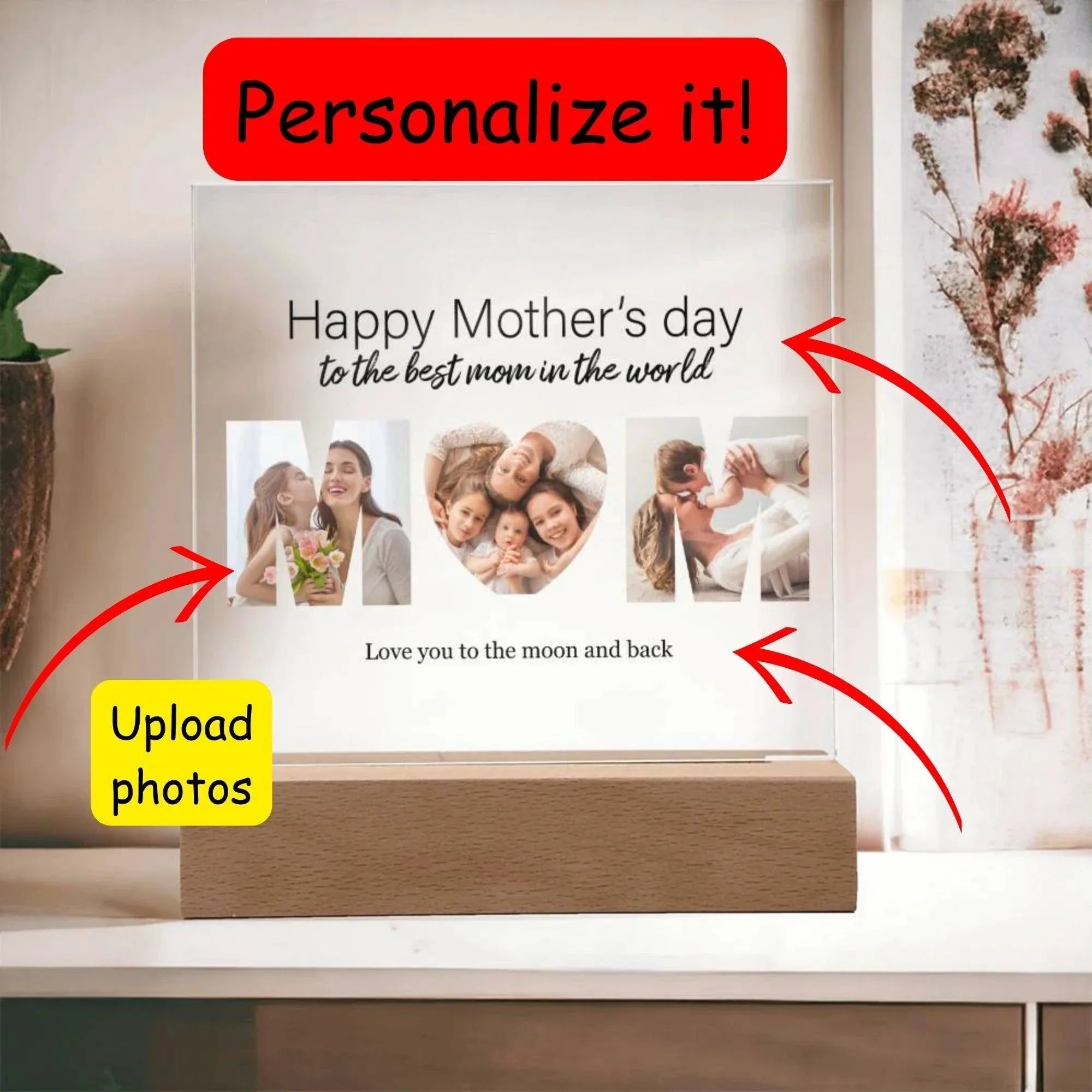 Custom MOM Photo Collage Acrylic Plaque Mother's Day Birthday Gift
