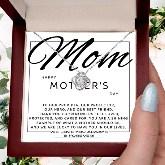 Mom - Happy Mother's Day from All of Us You Are Our Protector, Hero and Best Friend Love Knot Necklace - Mallard Moon Gift Shop