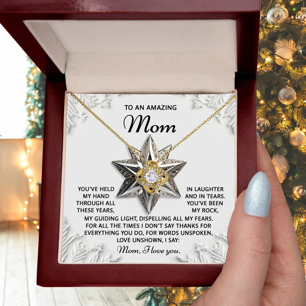 To an Amazing Mom Christmas Love Knot Necklace – Holiday Gift with Heartfelt Message Card, Sentimental Christmas Gift for Mother, Daughter to Mom Keepsake