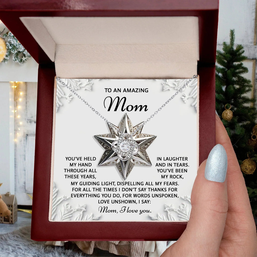 To an Amazing Mom Christmas Love Knot Necklace – Holiday Gift with Heartfelt Message Card, Sentimental Christmas Gift for Mother, Daughter to Mom Keepsake