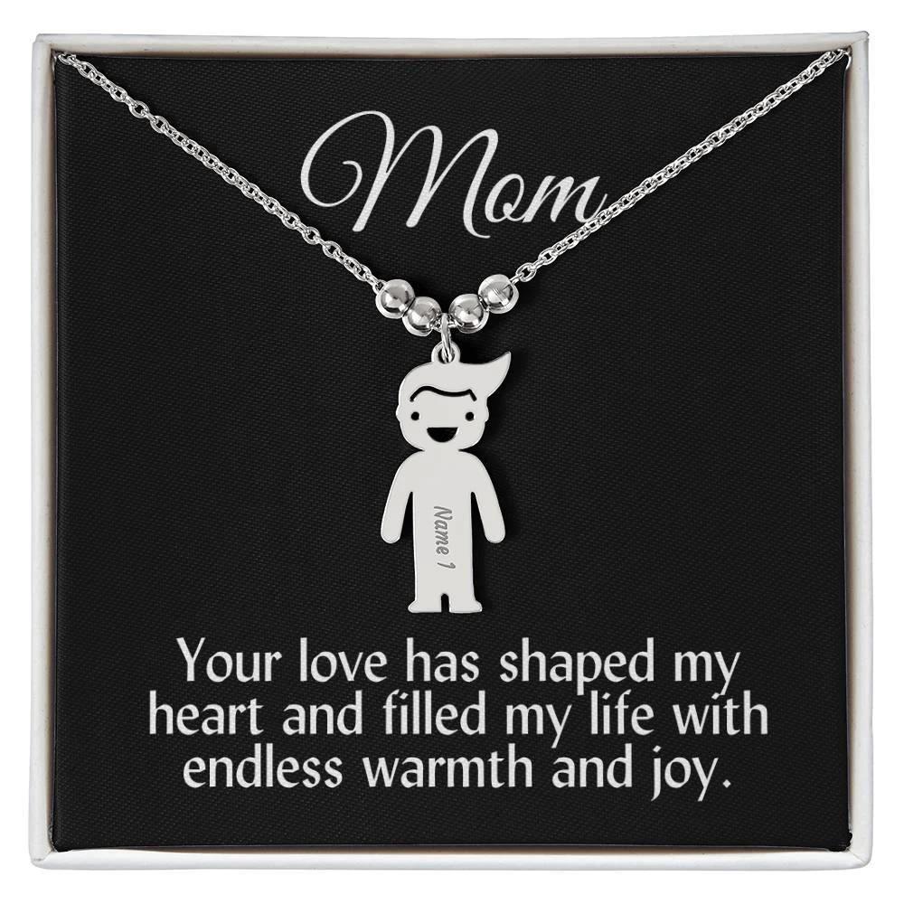 Mom Your Love Has Shaped My Heart Engraved Kid Name Pendant Necklace