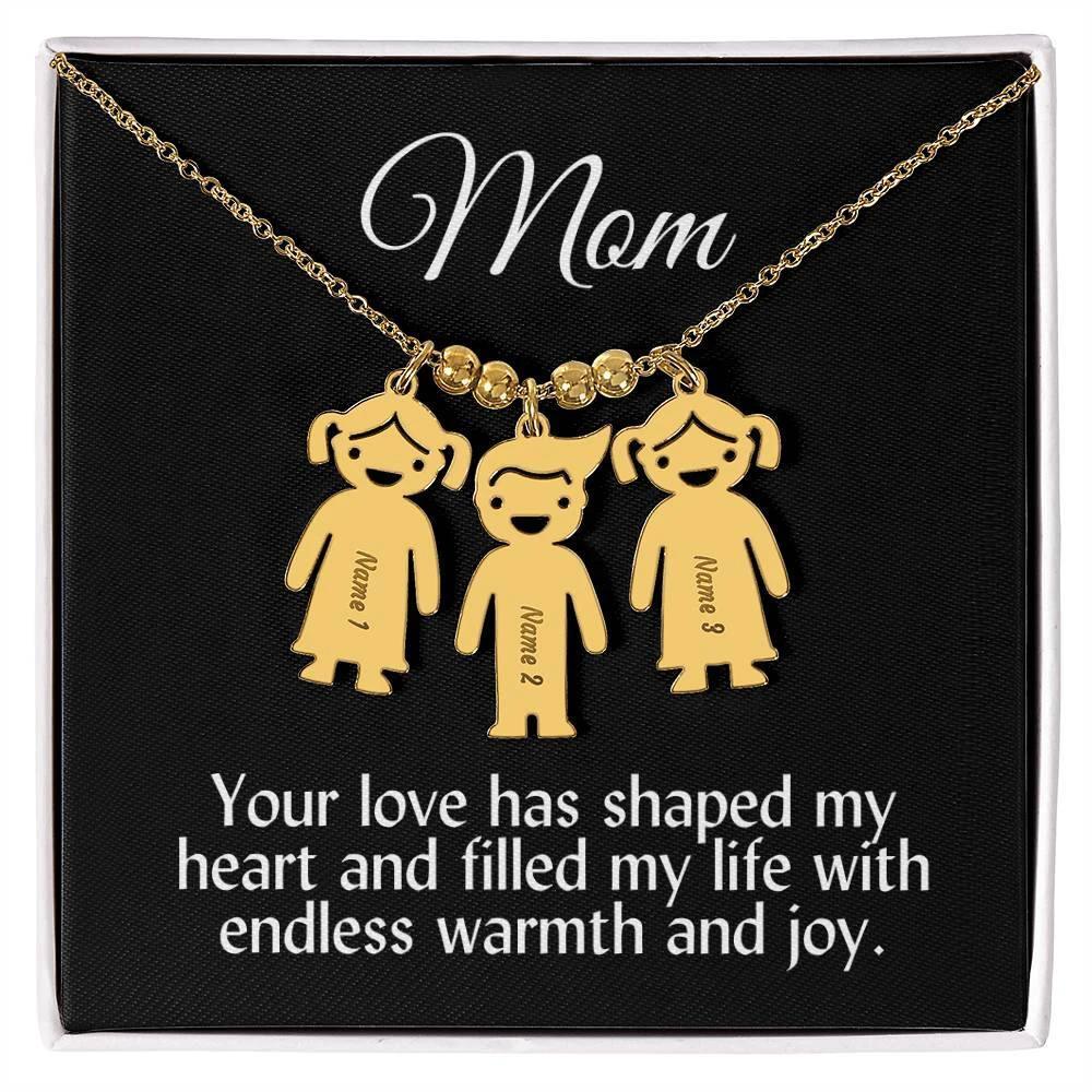 Mom Your Love Has Shaped My Heart Engraved Kid Name Pendant Necklace