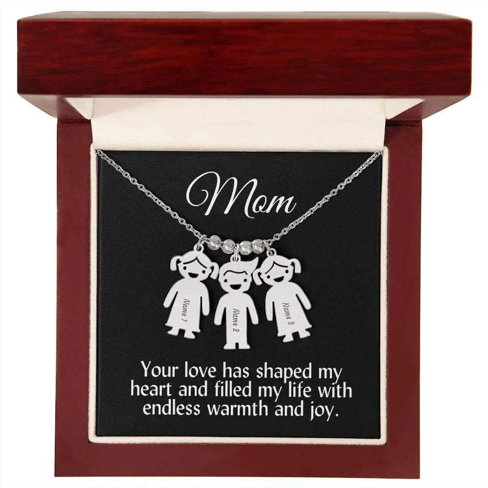 Mom Your Love Has Shaped My Heart Engraved Kid Name Pendant Necklace