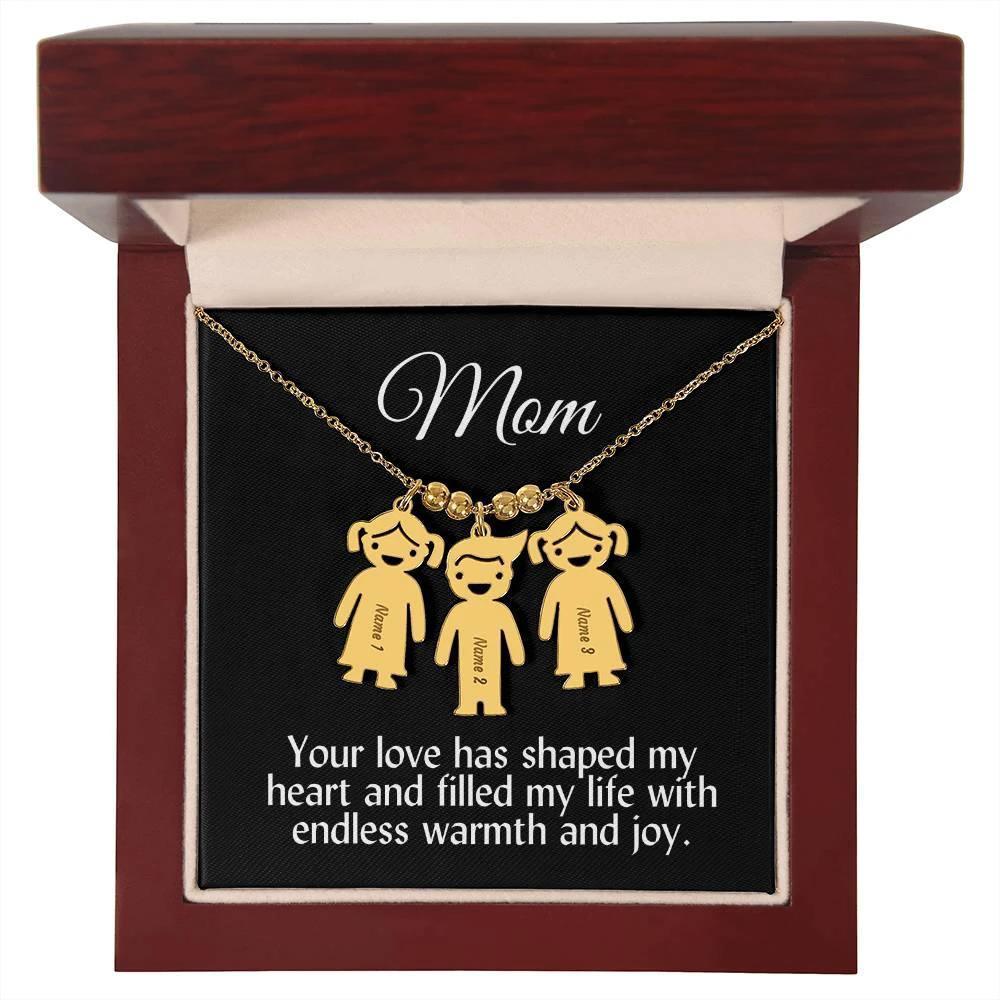 Mom Your Love Has Shaped My Heart Engraved Kid Name Pendant Necklace