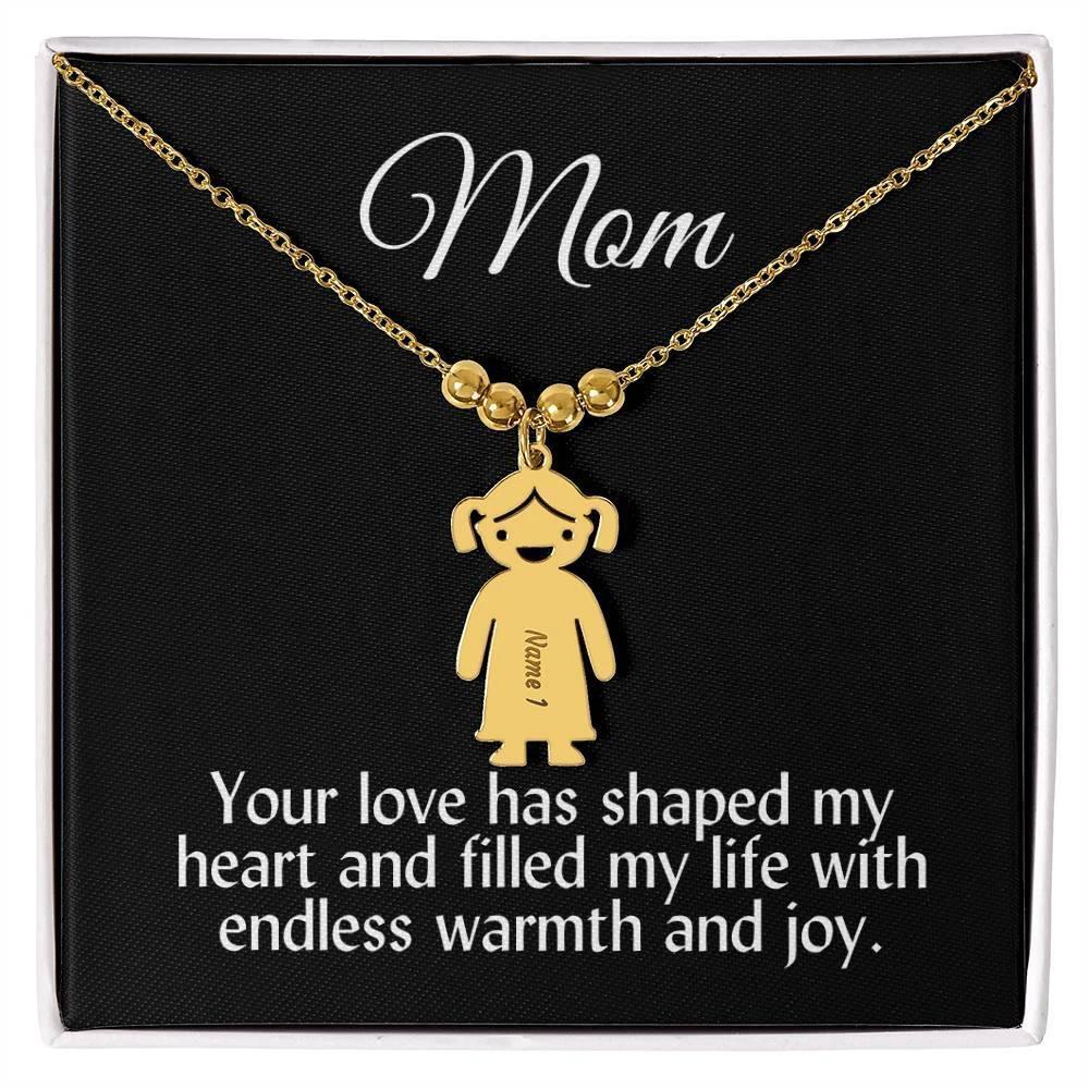 Mom Your Love Has Shaped My Heart Engraved Kid Name Pendant Necklace