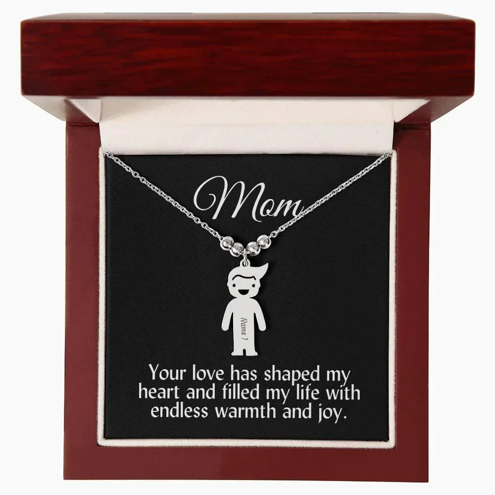 Mom Your Love Has Shaped My Heart Engraved Kid Name Pendant Necklace