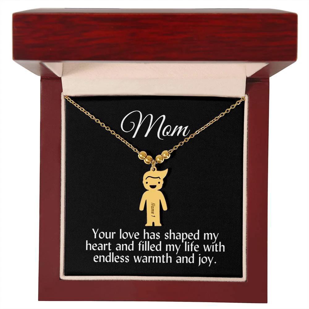 Mom Your Love Has Shaped My Heart Engraved Kid Name Pendant Necklace