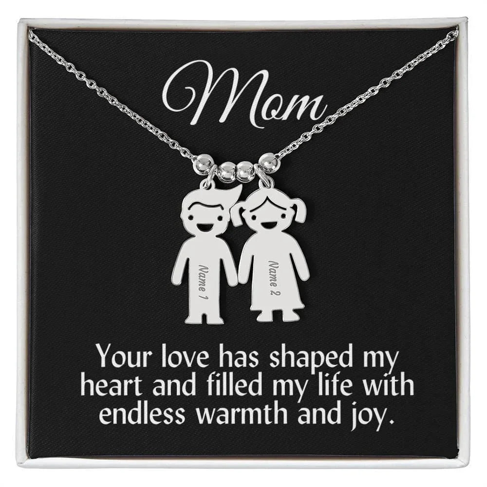 Mom Your Love Has Shaped My Heart Engraved Kid Name Pendant Necklace