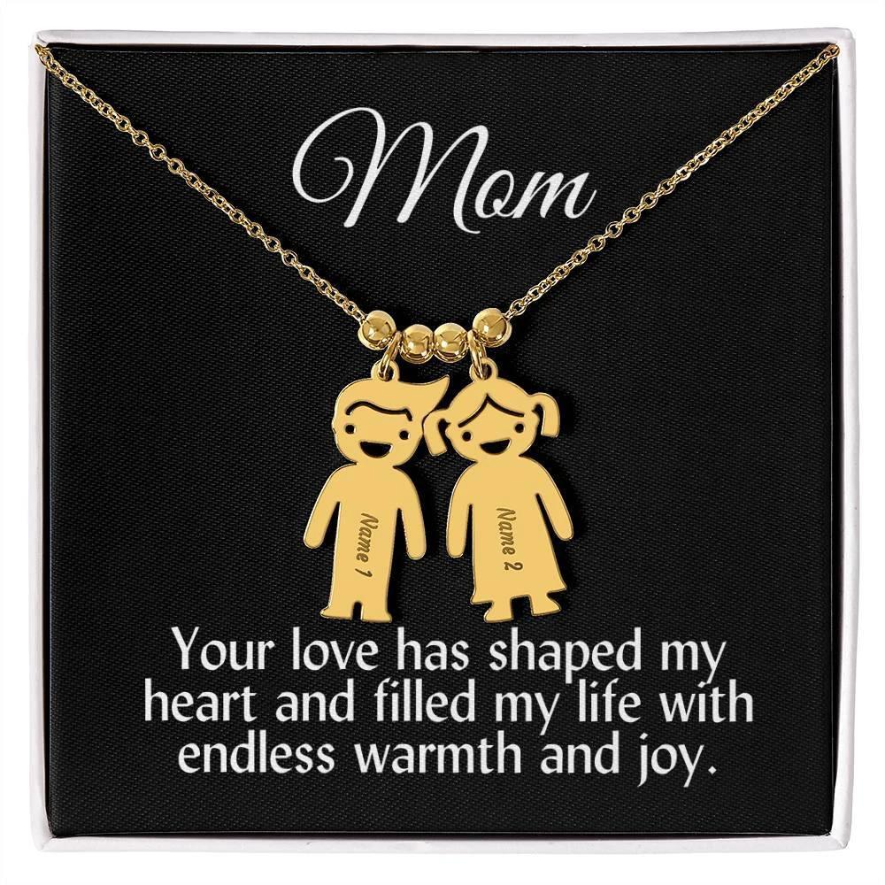 Mom Your Love Has Shaped My Heart Engraved Kid Name Pendant Necklace