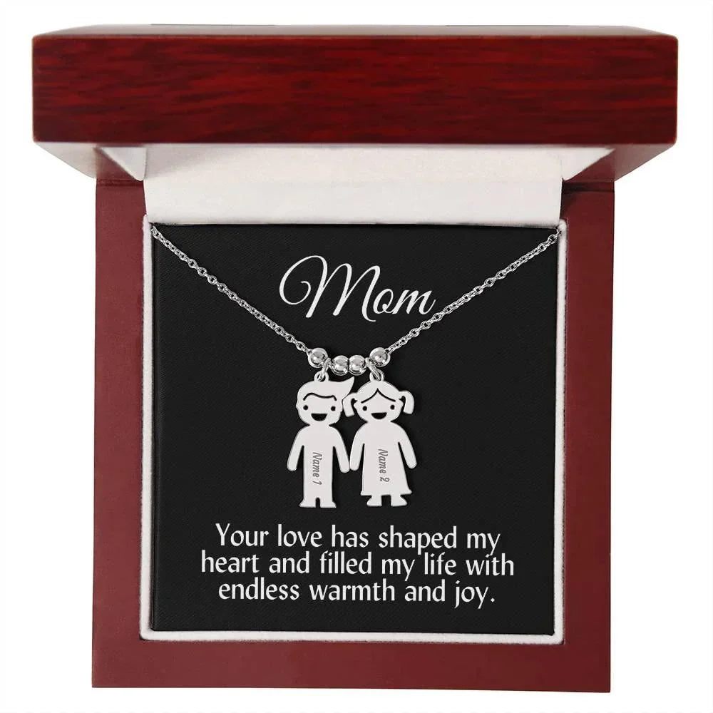 Mom Your Love Has Shaped My Heart Engraved Kid Name Pendant Necklace