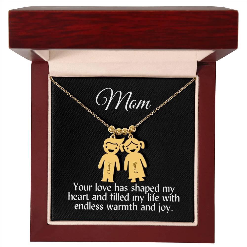 Mom Your Love Has Shaped My Heart Engraved Kid Name Pendant Necklace