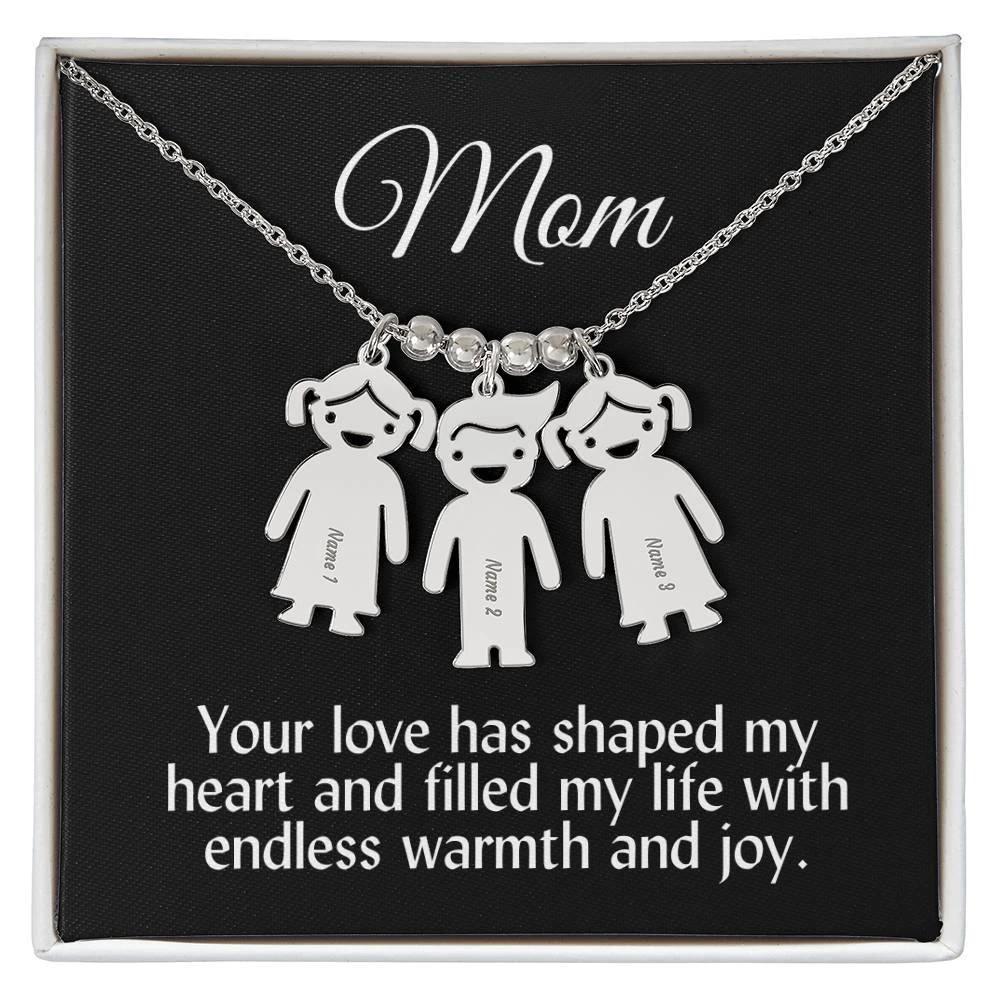 Mom Your Love Has Shaped My Heart Engraved Kid Name Pendant Necklace