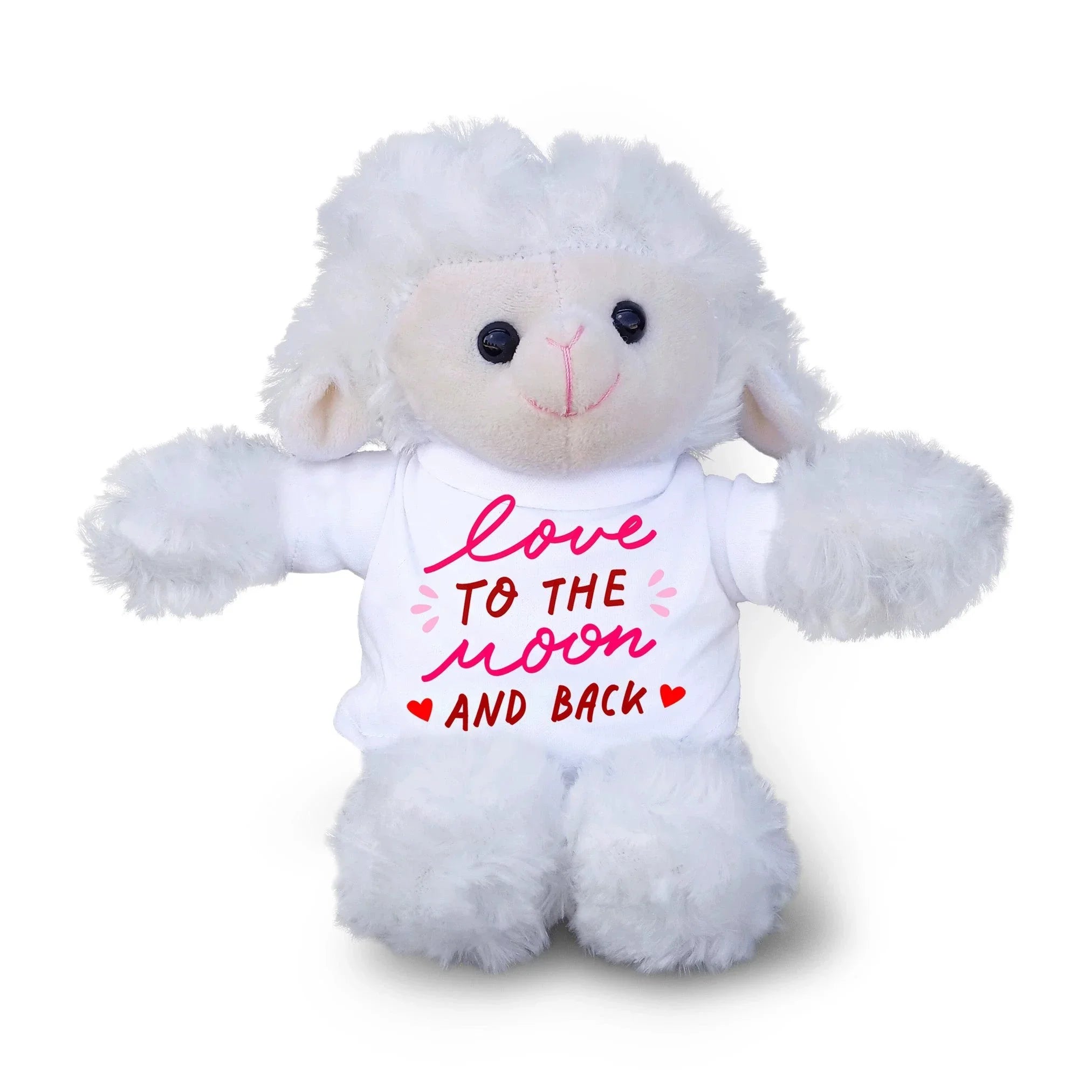 Love You to the Moon and Back - Plush Lamb, Panda, or Teddy Bear with Tee Shirt Romantic Gift for Sweetheart