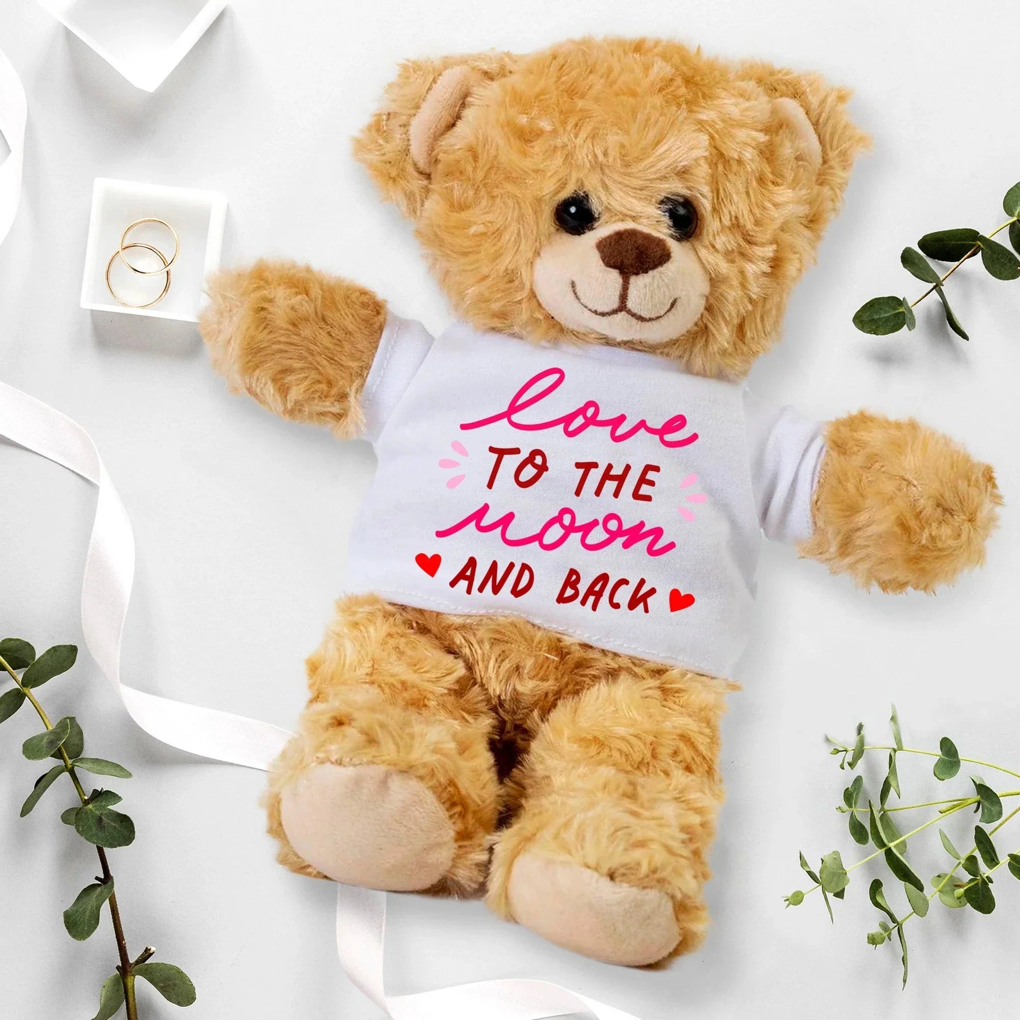 Love You to the Moon and Back - Plush Lamb, Panda, or Teddy Bear with Tee Shirt Romantic Gift for Sweetheart