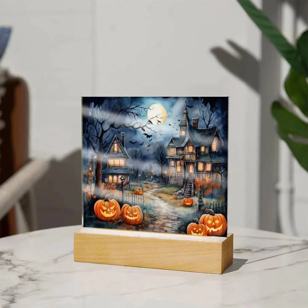 Moonlit Mansion: Spooky Acrylic Decor for Halloween Lovers