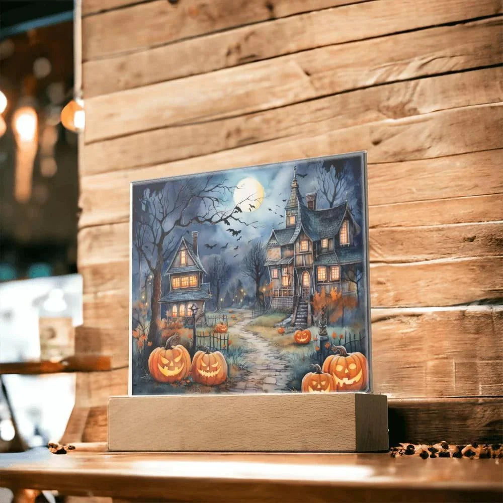 Moonlit Mansion: Spooky Acrylic Decor for Halloween Lovers