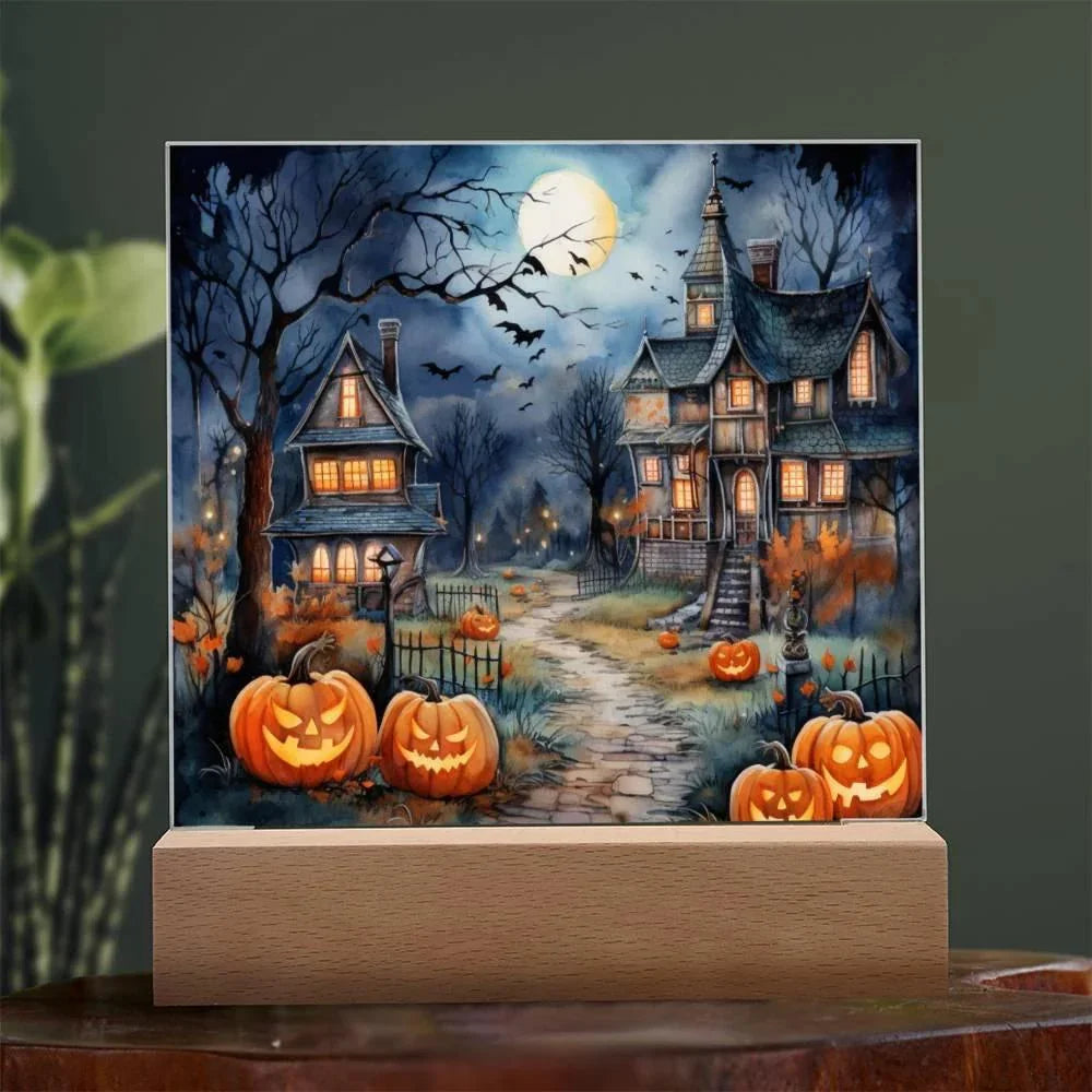 Moonlit Mansion: Spooky Acrylic Decor for Halloween Lovers