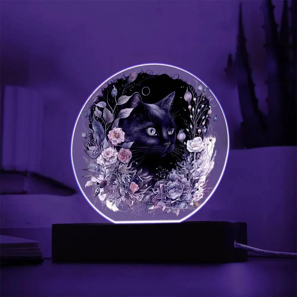 Moonlit Mystery: Black Cat Acrylic Plaque Showcase