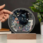 Moonlit Mystery: Black Cat Acrylic Plaque Showcase
