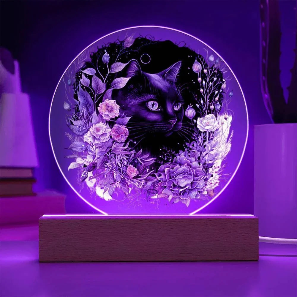 Moonlit Mystery: Black Cat Acrylic Plaque Showcase
