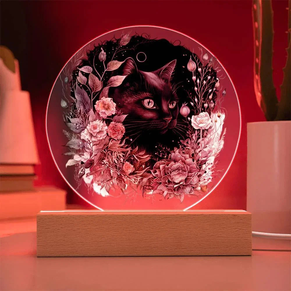 Moonlit Mystery: Black Cat Acrylic Plaque Showcase
