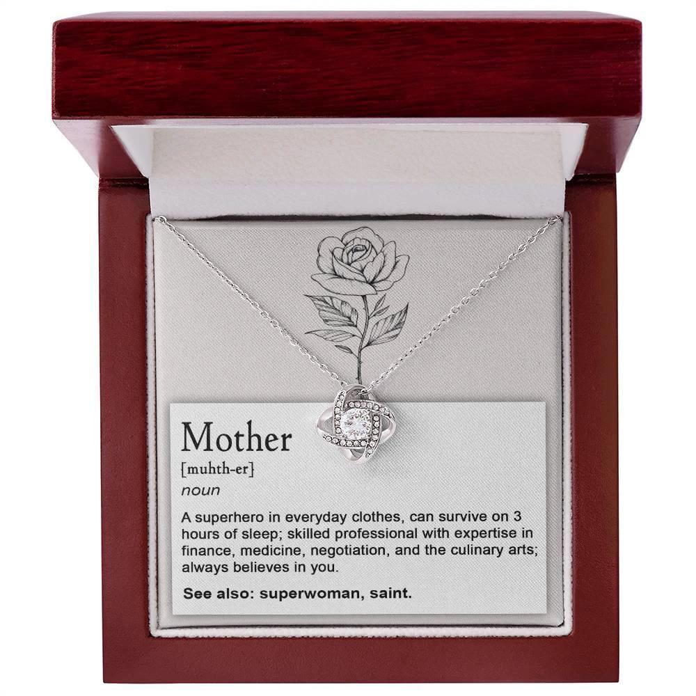 Mother, Definition - Superhero, Saint Love Knot Necklace Mother's Day, Birthday Gift for Mom