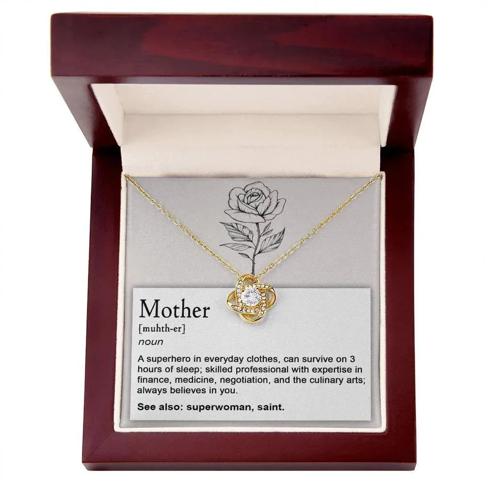 Mother, Definition - Superhero, Saint Love Knot Necklace Mother's Day, Birthday Gift for Mom