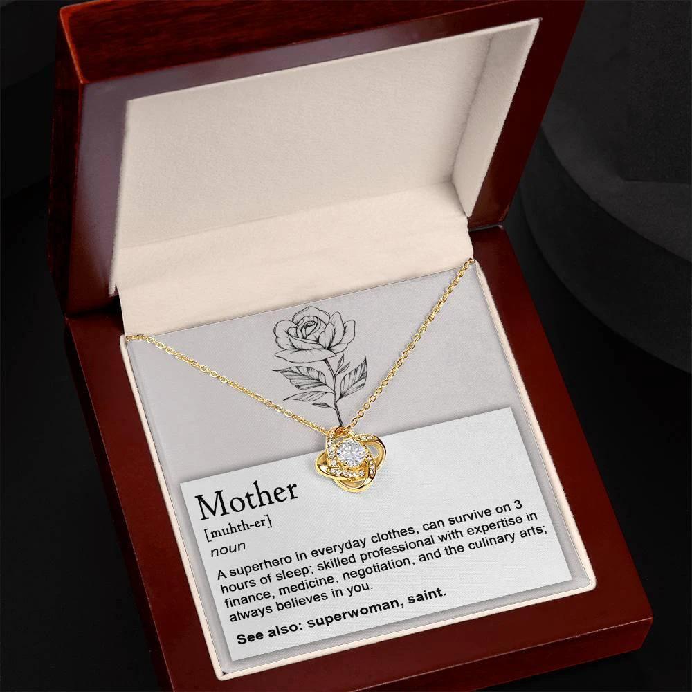Mother, Definition - Superhero, Saint Love Knot Necklace Mother's Day, Birthday Gift for Mom