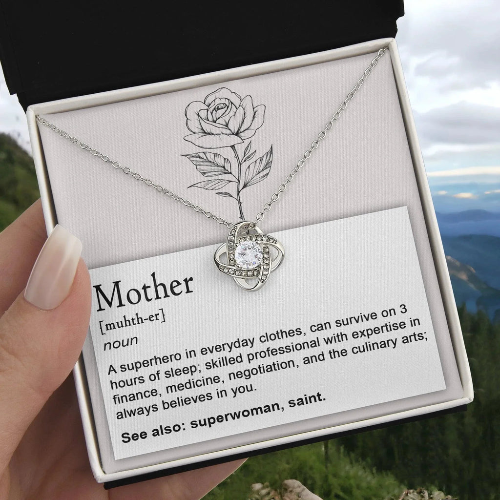 Mother, Definition - Superhero, Saint Love Knot Necklace Mother's Day, Birthday Gift for Mom