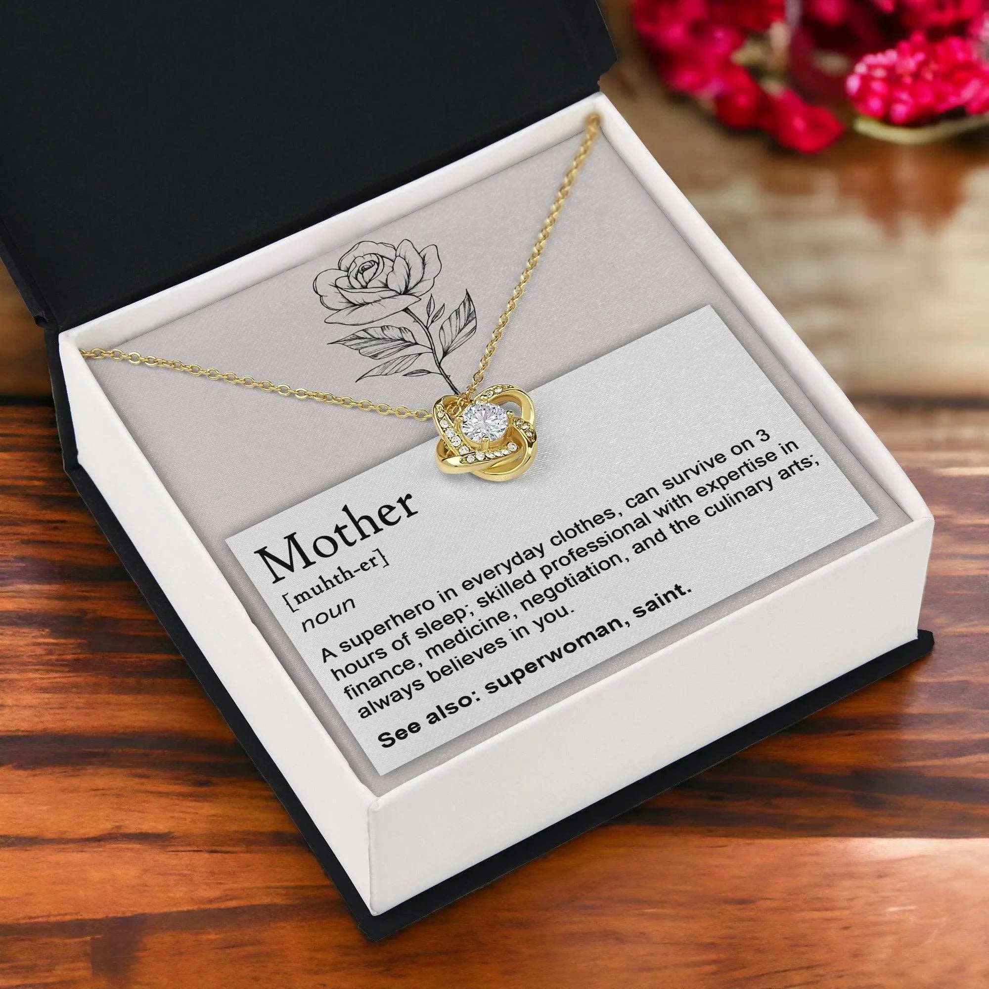 Mother, Definition - Superhero, Saint Love Knot Necklace Mother's Day, Birthday Gift for Mom