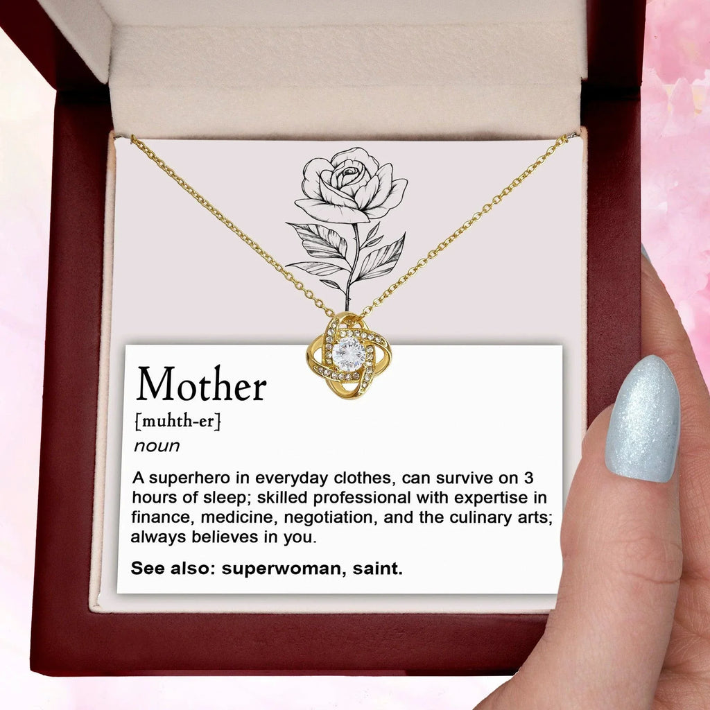 Mother, Definition - Superhero, Saint Love Knot Necklace Mother's Day, Birthday Gift for Mom