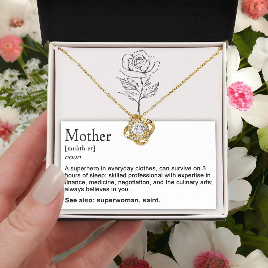 Mother, Definition - Superhero, Saint Love Knot Necklace Mother's Day, Birthday Gift for Mom