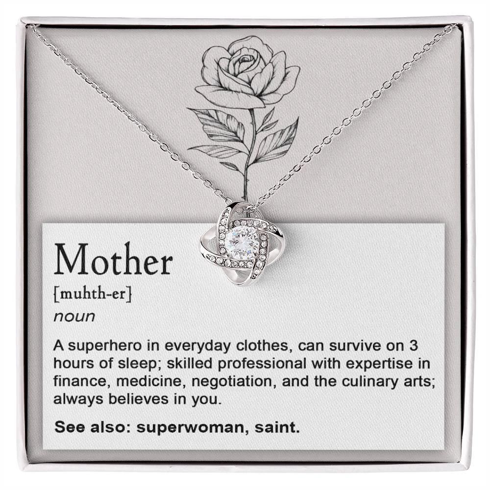 Mother, Definition - Superhero, Saint Love Knot Necklace Mother's Day, Birthday Gift for Mom