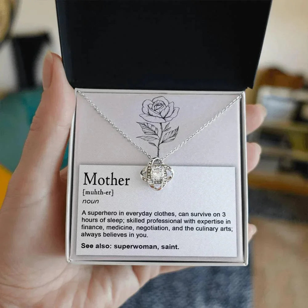 Mother, Definition - Superhero, Saint Love Knot Necklace Mother's Day, Birthday Gift for Mom