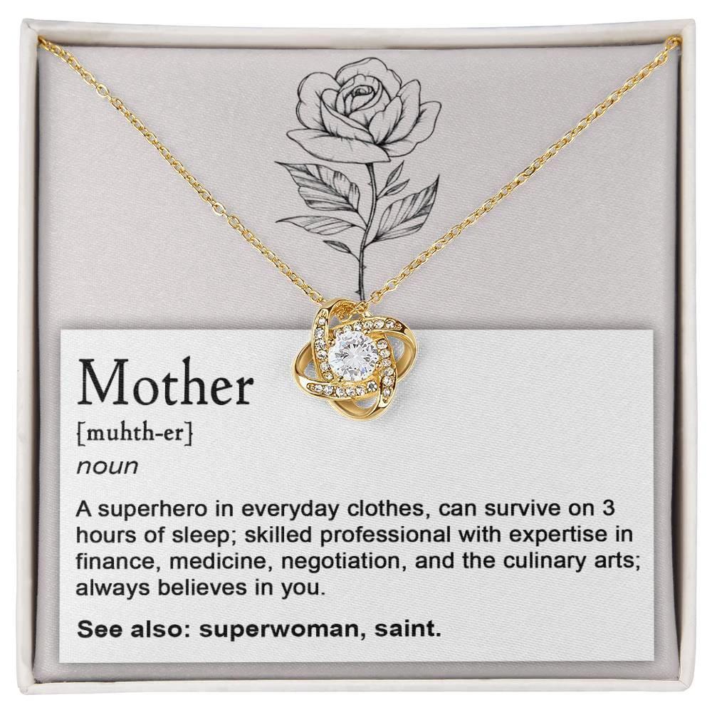 Mother, Definition - Superhero, Saint Love Knot Necklace Mother's Day, Birthday Gift for Mom