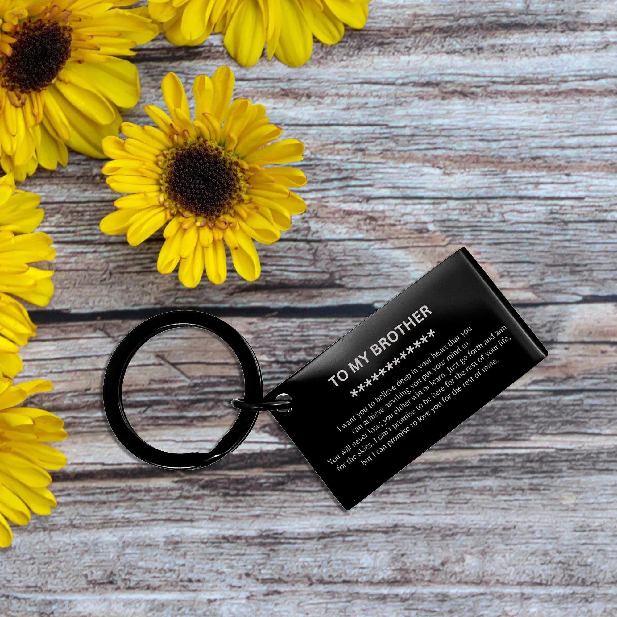 Motivational Brother Engraved Black Keychain - I can promise to love you for the rest of my life, Birthday, Christmas Holiday Jewelry Gif