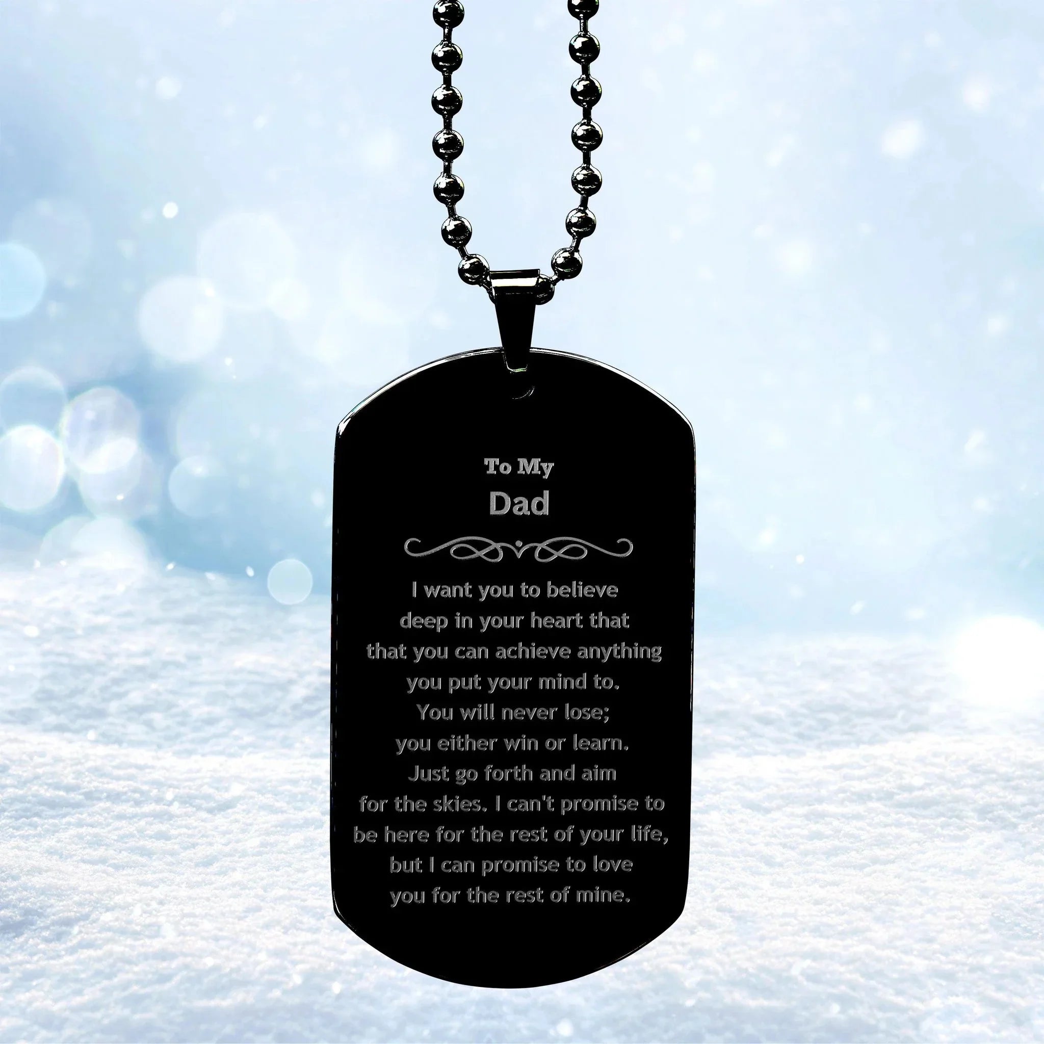 Motivational Dad Black Dog Tag Necklace - I can promise to love you for the rest of mine, Birthday Christmas Jewelry Gift for Father