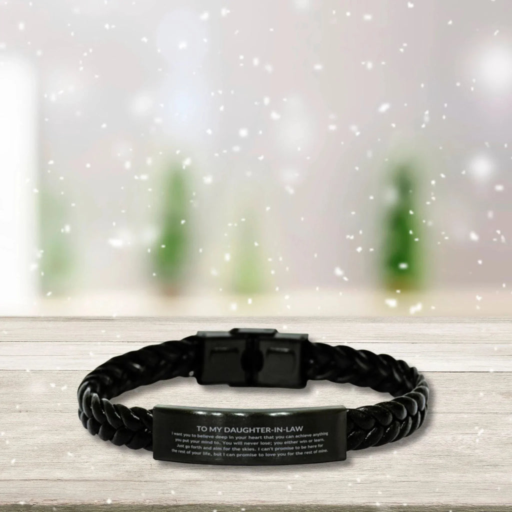 Motivational Daughter-in-law Braided Leather Engraved Bracelet, I can promise to love you for the rest of mine, Birthday Jewelry Gift for Women